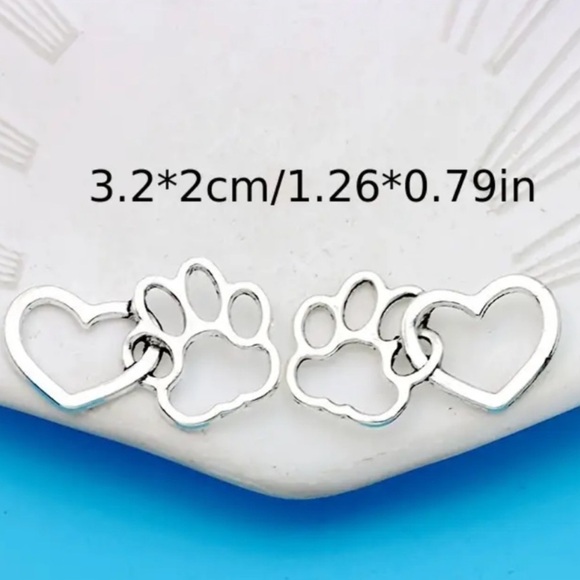 Stainless Steel Silver Interlocked Heart and Paw Necklace - Picture 4 of 8